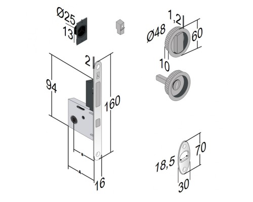 Bonaiti Комплект WC для раздвижных дверей (Механизм G500T H21 + ручки EASY TONDO) мат хром Bonaiti Комплект WC для раздвижных дверей (Механизм G500T H21 + ручки EASY TONDO) мат хром