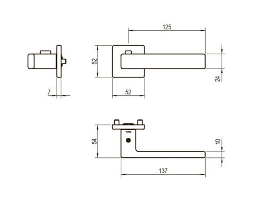 Ручка Tupai 4275 5S QP-208 ( с блокировкой ) правая матовое золото R WC ( полотно 54-61мм) Ручка Tupai 4275 5S QP-208 ( с блокировкой ) правая матовое золото R WC ( полотно 54-61мм)
