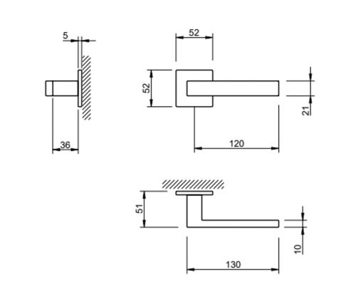 Ручка Tupai Square 2275 5S Q-96 хром матовый R ф/з