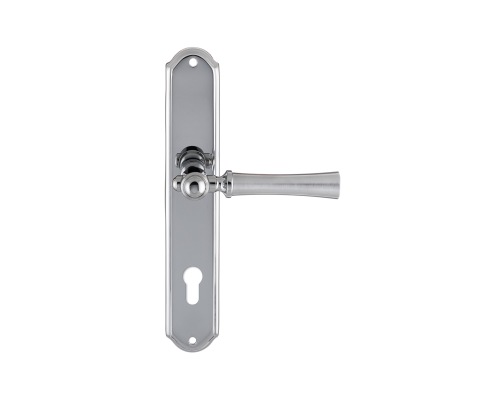 Дверная ручка на планке Extreza DEZI 309 PL01-CYL-85-F05-F04 матовый хром / хром / планка хром Дверная ручка на планке Extreza DEZI 309 PL01-CYL-85-F05-F04 матовый хром / хром / планка хром