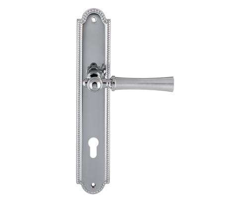Дверная ручка на планке Extreza DEZI 309 PL03-CYL-85-F05-F04 матовый хром / хром / планка хром Дверная ручка на планке Extreza DEZI 309 PL03-CYL-85-F05-F04 матовый хром / хром / планка хром