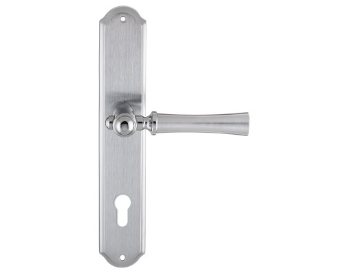 Дверная ручка на планке Extreza DEZI 309 PL01-CYL-85-F05-F04-F05 матовый хром / хром / планка матовый хром Дверная ручка на планке Extreza DEZI 309 PL01-CYL-85-F05-F04-F05 матовый хром / хром / планка матовый хром