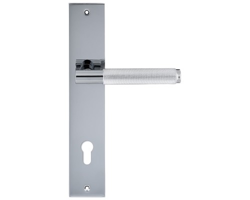 Дверная ручка на планке Extreza Hi-Tech TUBA 126 PL11-CYL-85 полированный хром F04 Дверная ручка на планке Extreza Hi-Tech TUBA 126 PL11-CYL-85 полированный хром F04