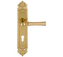 Дверная ручка на планке Extreza DEZI 309 PL02-CYL-85-F07-F01 матовая латунь глянец / латунь / планка латунь