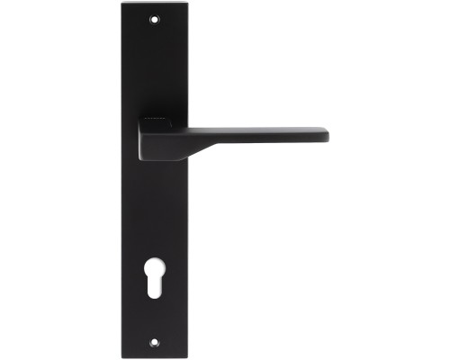 Дверная ручка на планке Extreza Hi-Tech ADONA 122 PL11-CYL-85 черный матовый F22 Дверная ручка на планке Extreza Hi-Tech ADONA 122 PL11-CYL-85 черный матовый F22