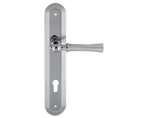 Дверная ручка на планке Extreza DEZI 309 PL05-CYL-85-F05-F04 матовый хром / хром / планка хром Дверная ручка на планке Extreza DEZI 309 PL05-CYL-85-F05-F04 матовый хром / хром / планка хром