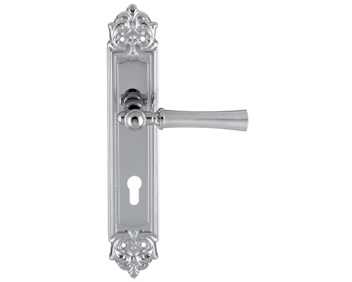 Дверная ручка на планке Extreza DEZI 309 PL02-CYL-85-F05-F04 матовый хром / хром / планка хром Дверная ручка на планке Extreza DEZI 309 PL02-CYL-85-F05-F04 матовый хром / хром / планка хром