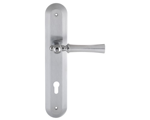 Дверная ручка на планке Extreza DEZI 309 PL05-CYL-85-F05-F04-F05 матовый хром / хром / планка матовый хром Дверная ручка на планке Extreza DEZI 309 PL05-CYL-85-F05-F04-F05 матовый хром / хром / планка матовый хром