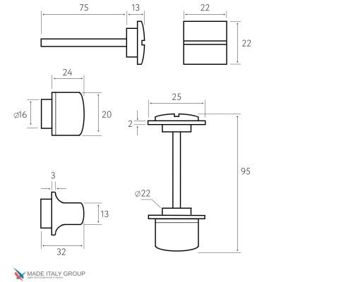 Фиксатор поворотный на MINI квадратном основании Fratelli Cattini WC-8 4FS-CS матовый хром