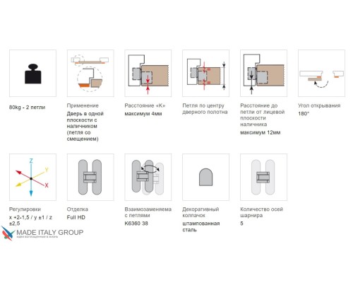 KUBICA HYBRID K6380 38CM BR петля скрытая универсальная асимметричная, цвет БРОНЗА (80 kg)