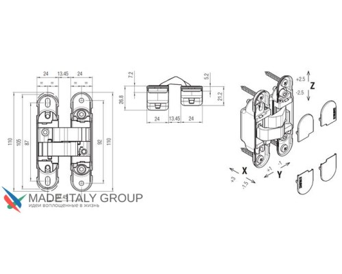 KUBICA K1019 DXSX, KOMBI HYBRID NS петля скрытая универсальная МАТОВЫЙ НИКЕЛЬ (40 kg) KUBICA K1019 DXSX, KOMBI HYBRID NS петля скрытая универсальная МАТОВЫЙ НИКЕЛЬ (40 kg)