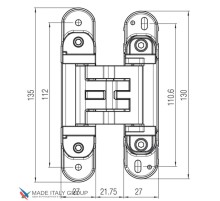 KUBICA K2760CM DXSX, AV петля скрытая универсальная ЗОЛОТО САТИНИРОВАННОЕ (60 kg)